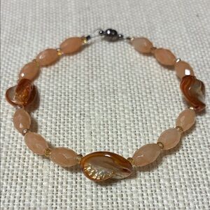 Elegant Orange red aventurine and shell gemstone Beaded Bracelet